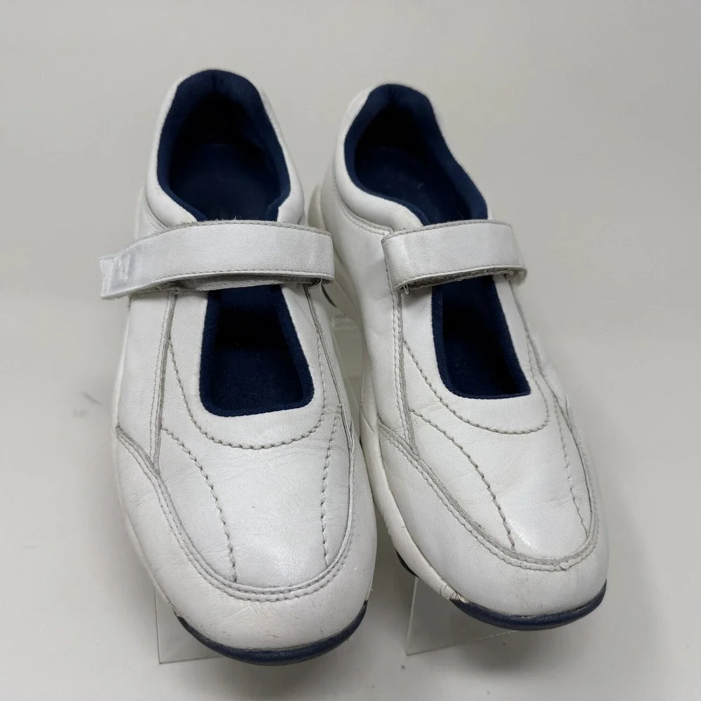 Propet W3868 Womens White Leather Mary Jane Walking Shoes Navy Blue Accent 7.5 M